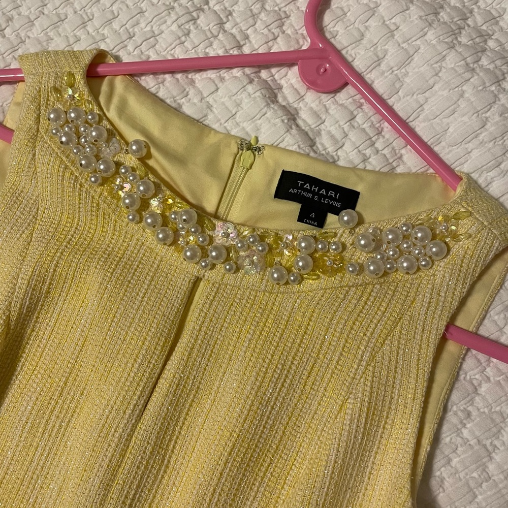 Tahari pear neckline yellow shift/sheath dress